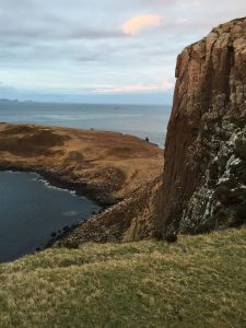 Looking down at the next survey site, the last of the day, Rubha Hunish. Starting with a nice climb down a vertical cliff. Matt Wallace